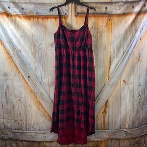 Torrid Cami Sun Dress Plaid Adjustable Straps Burgundy Black 2X